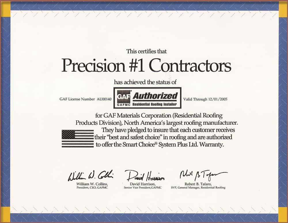 GAF Materials Authorized Residential Roofing Installer Award